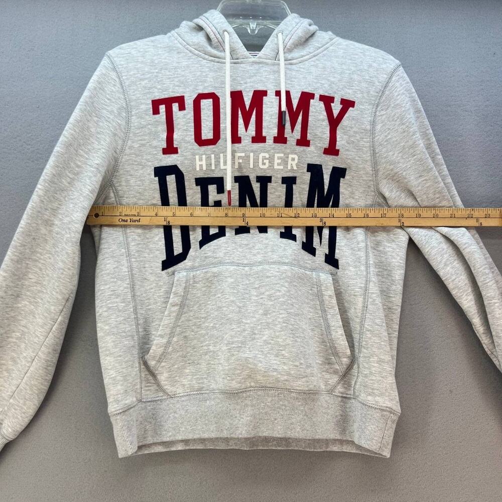 Tommy Hilfiger Denim Sweatshirt Women's Size S Gray Red and Blue Hoodie Preppy - Picture 11 of 13
